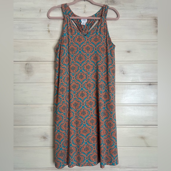 Sigrid Olsen Dresses & Skirts - Sigrid Olsen Summer Dress Racerback Teal & Coral Light Beach Cruise Size Large